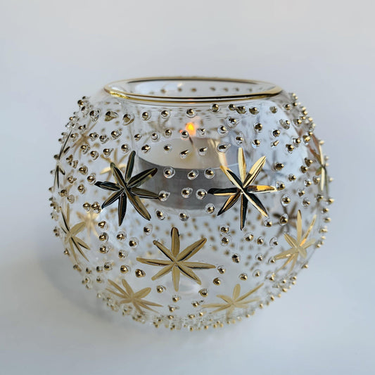 Blown Glass Candle Holder - Gold Stars & Dots