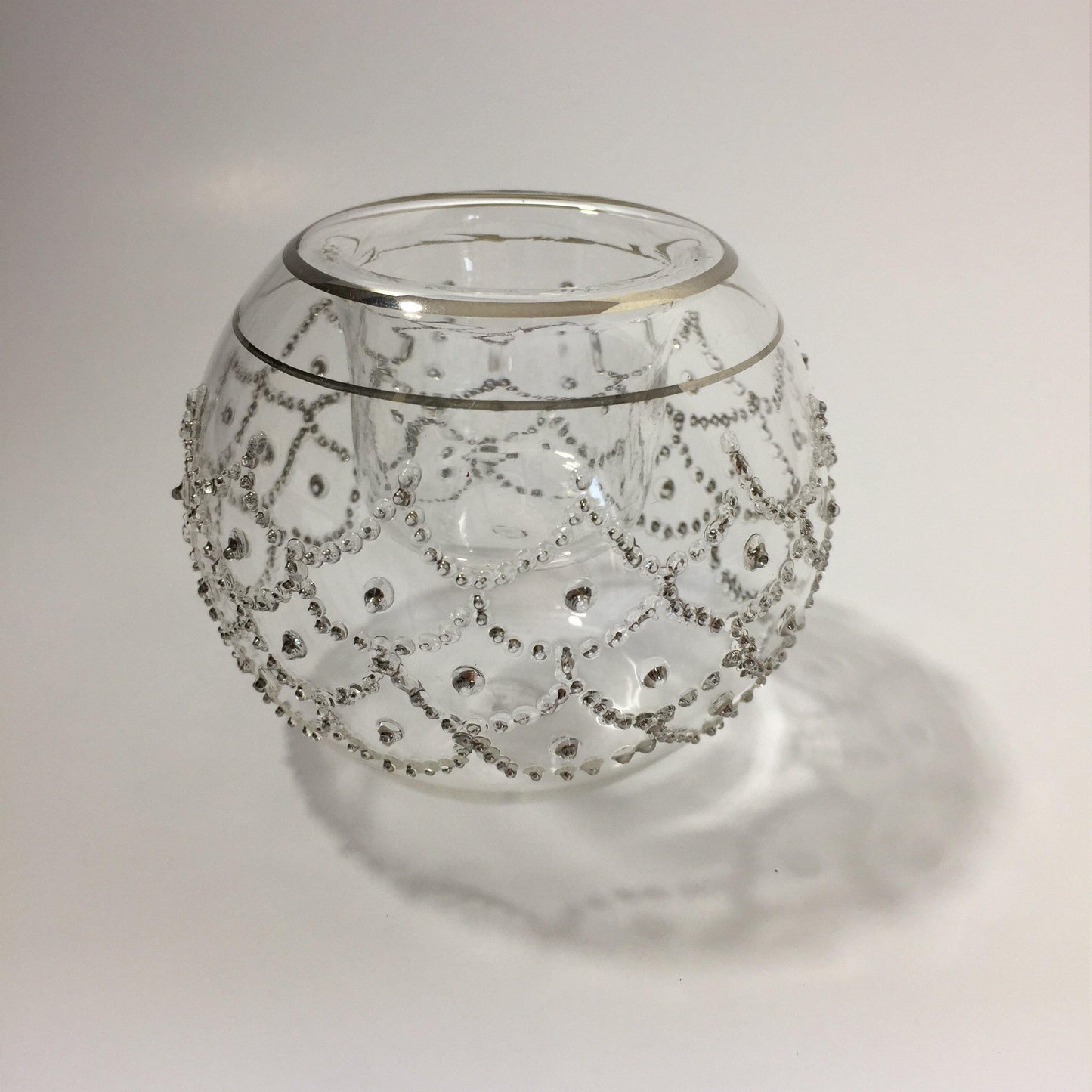 Blown Glass Candle Holder - Silver Lace