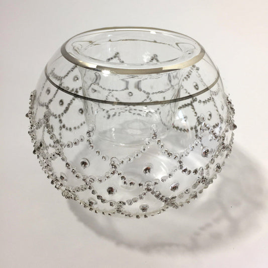 Blown Glass Candle Holder - Silver Lace