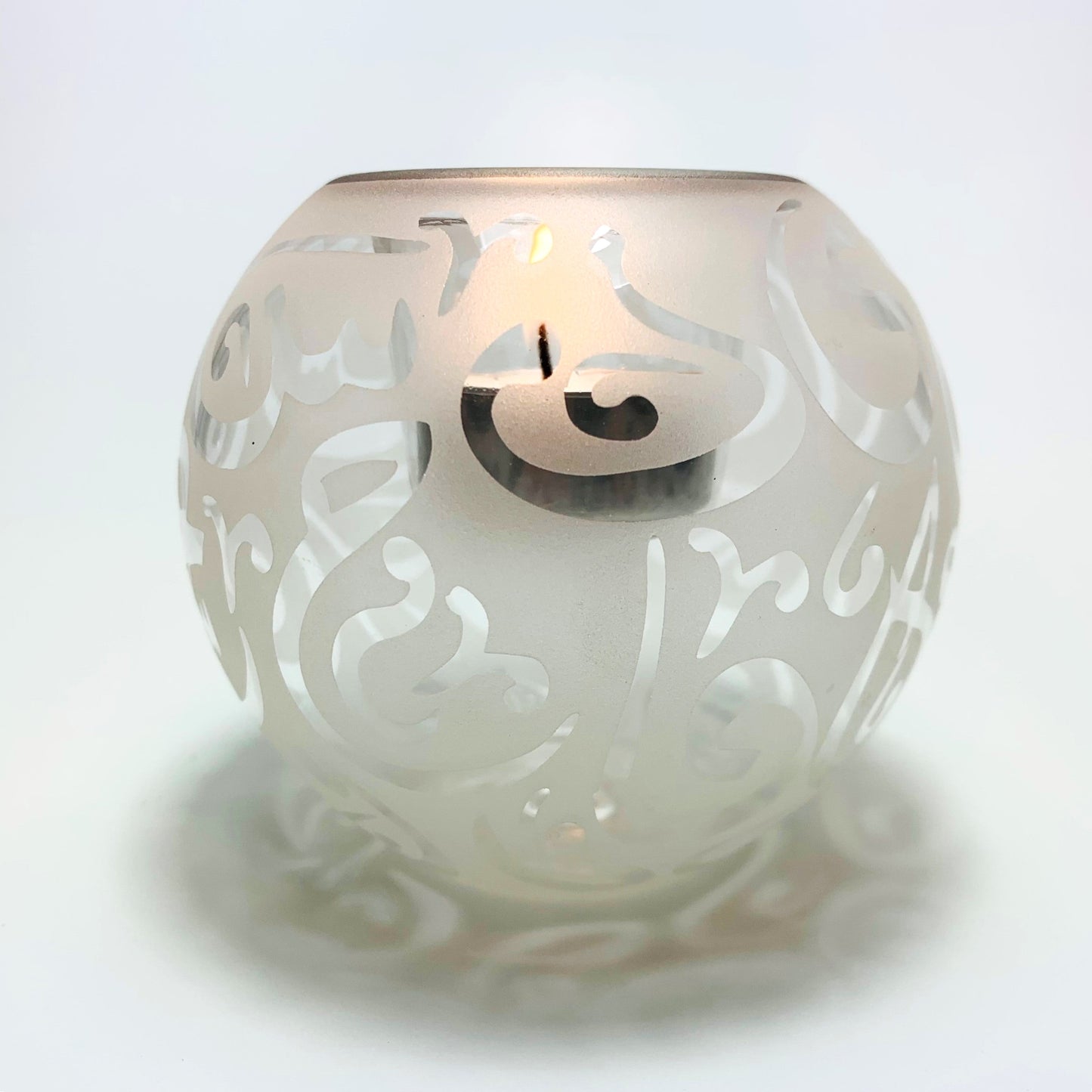 Blown Glass Candle Holder - Calligraphy in White