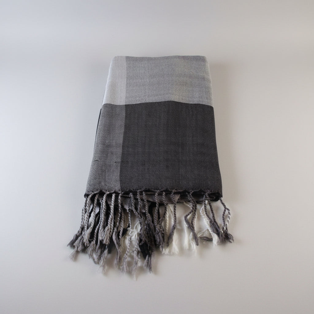 Handwoven Viscose Rayon Plaid Handwoven Scarf - Black & White, Fair Trade, Ethical Fashion