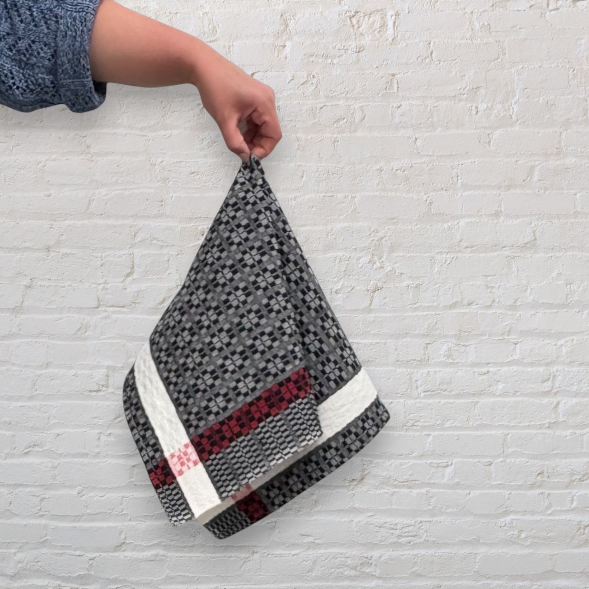 Handwoven Black & White Plaid Kitchen Towel