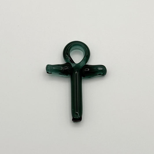 Handcrafted Ankh Glass Pendant - Malachite