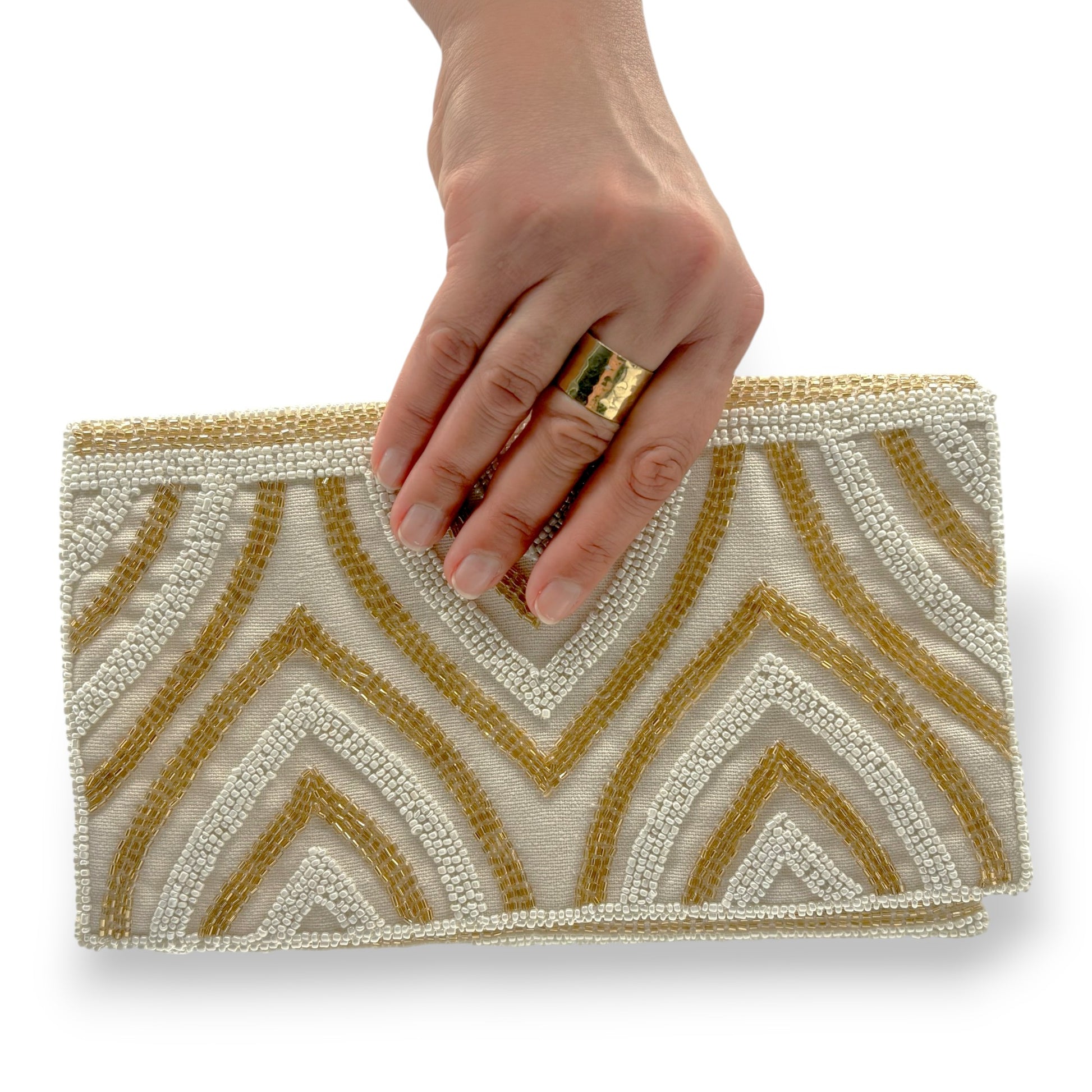 Gold Arches Hand-beaded Flap Clutch