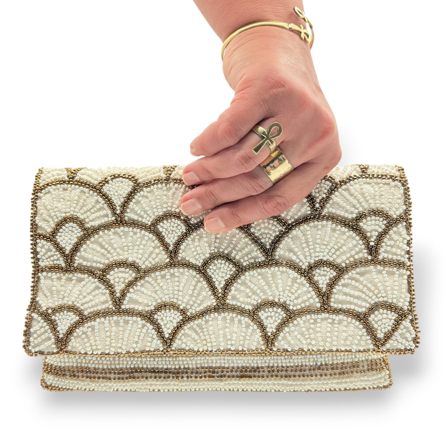 Gold Papyrus Hand-beaded Flap Clutch