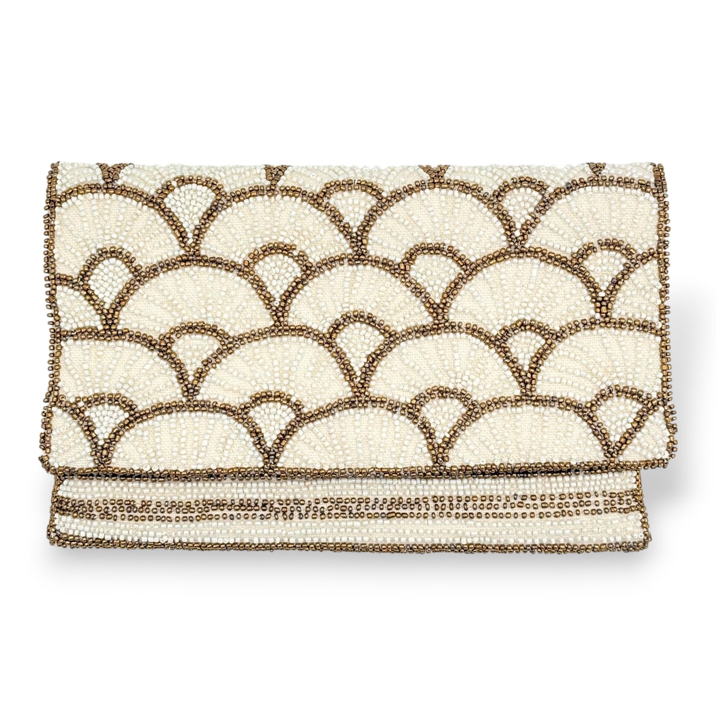 Gold Papyrus Hand-beaded Flap Clutch