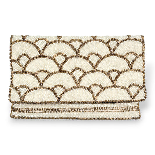 Gold Papyrus Hand-beaded Flap Clutch