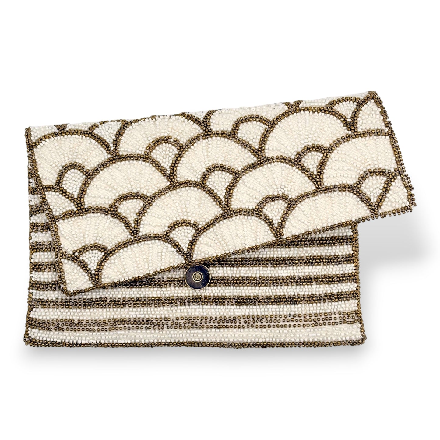 Gold Papyrus Hand-beaded Flap Clutch