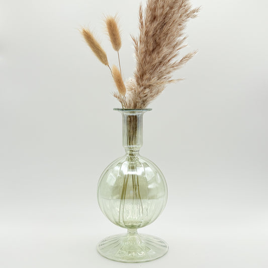 Hand-blown glass bud vase in iridescent green