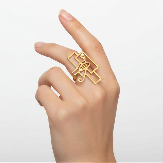 Handmade Brass Ring - Modern Horus Eye