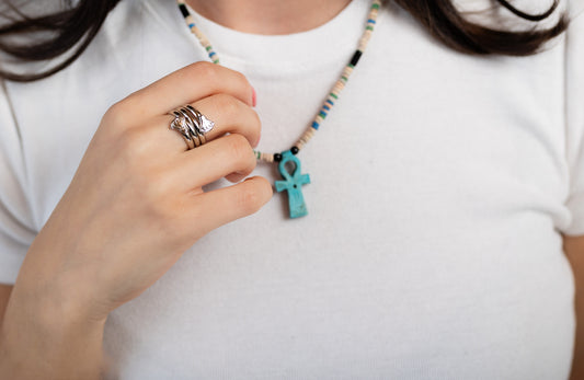 Handmade Brass Ring Plated with Chrome - Spiral with Lotus