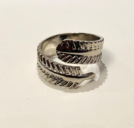 Handmade Brass Ring Plated with Chrome - Leaf