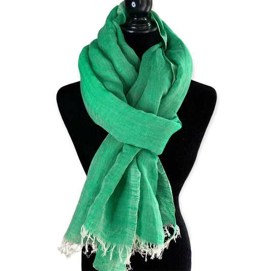 Handwoven Linen Scarf - Grass Green