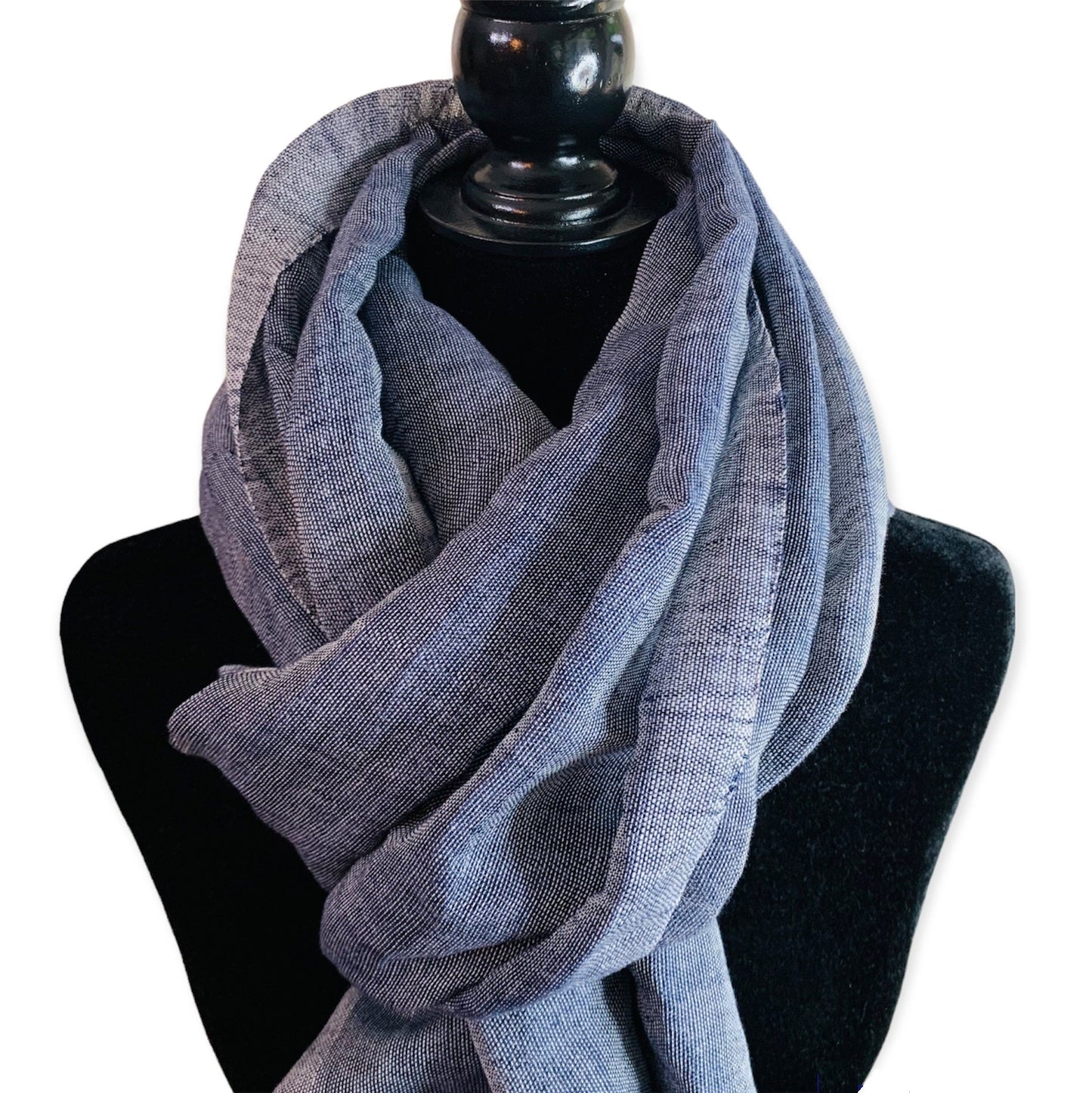 Handwoven Linen Scarf - Navy Blue