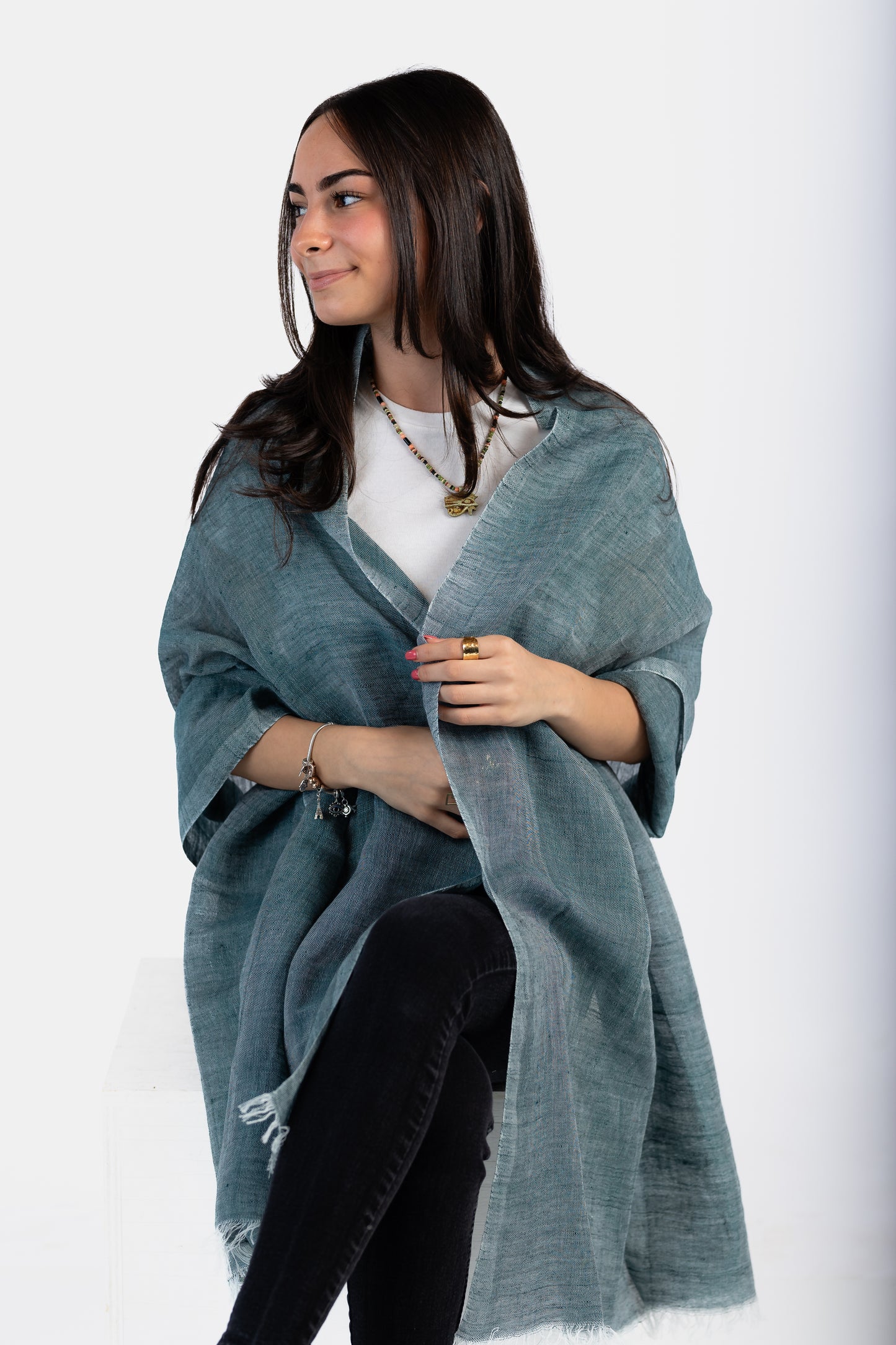 Linen Handwoven Scarf - Pine Green