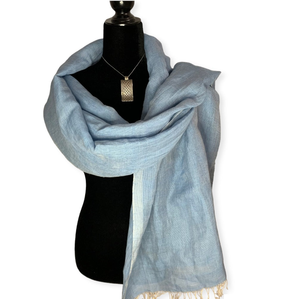 Linen Handwoven Scarf - Sky Blue