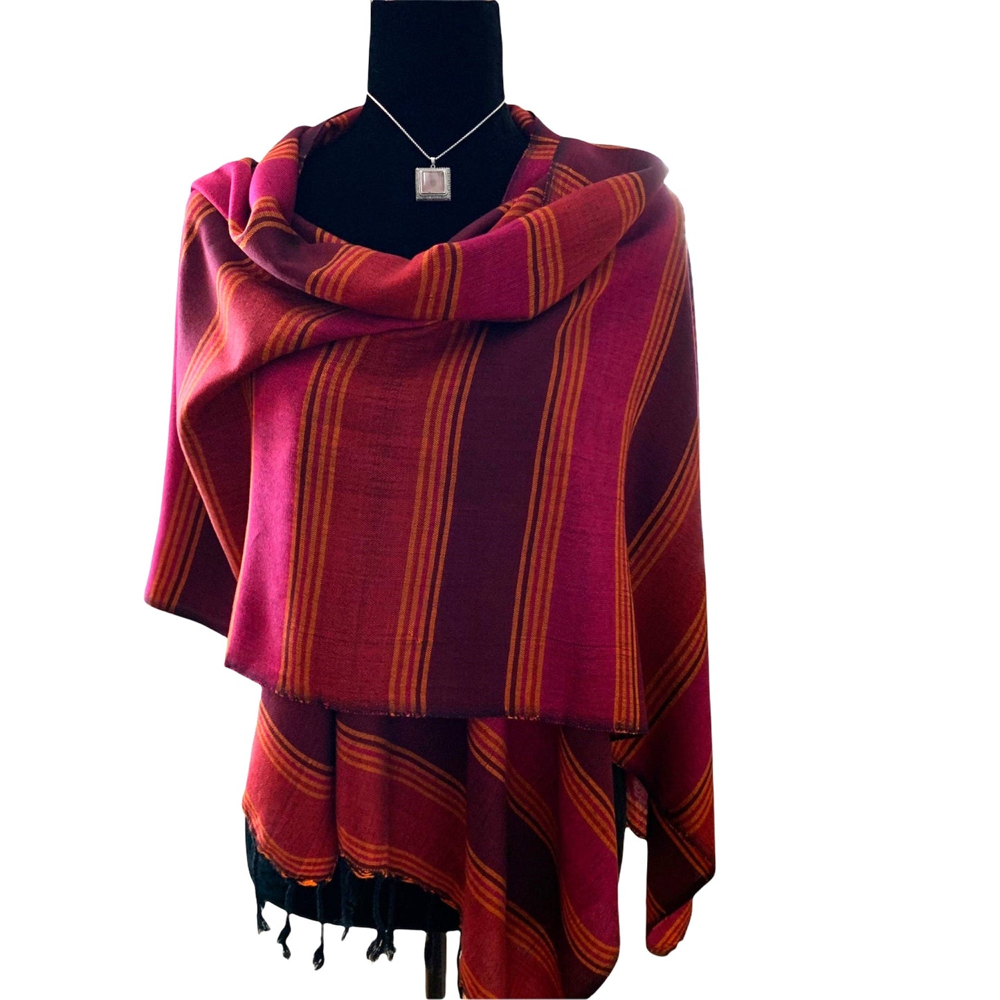 Horizontally Striped Handwoven Scarf - Fuchsia & Plum
