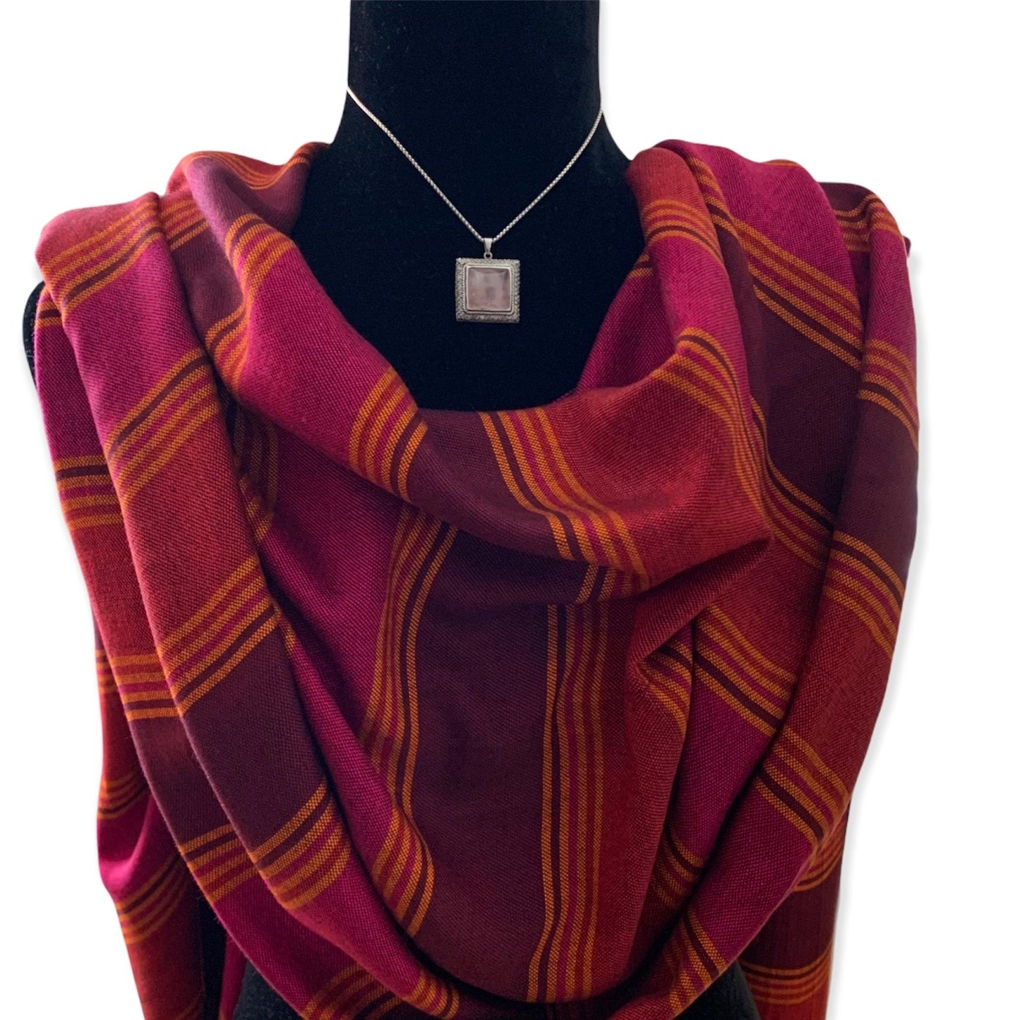 Horizontally Striped Handwoven Scarf - Fuchsia & Plum