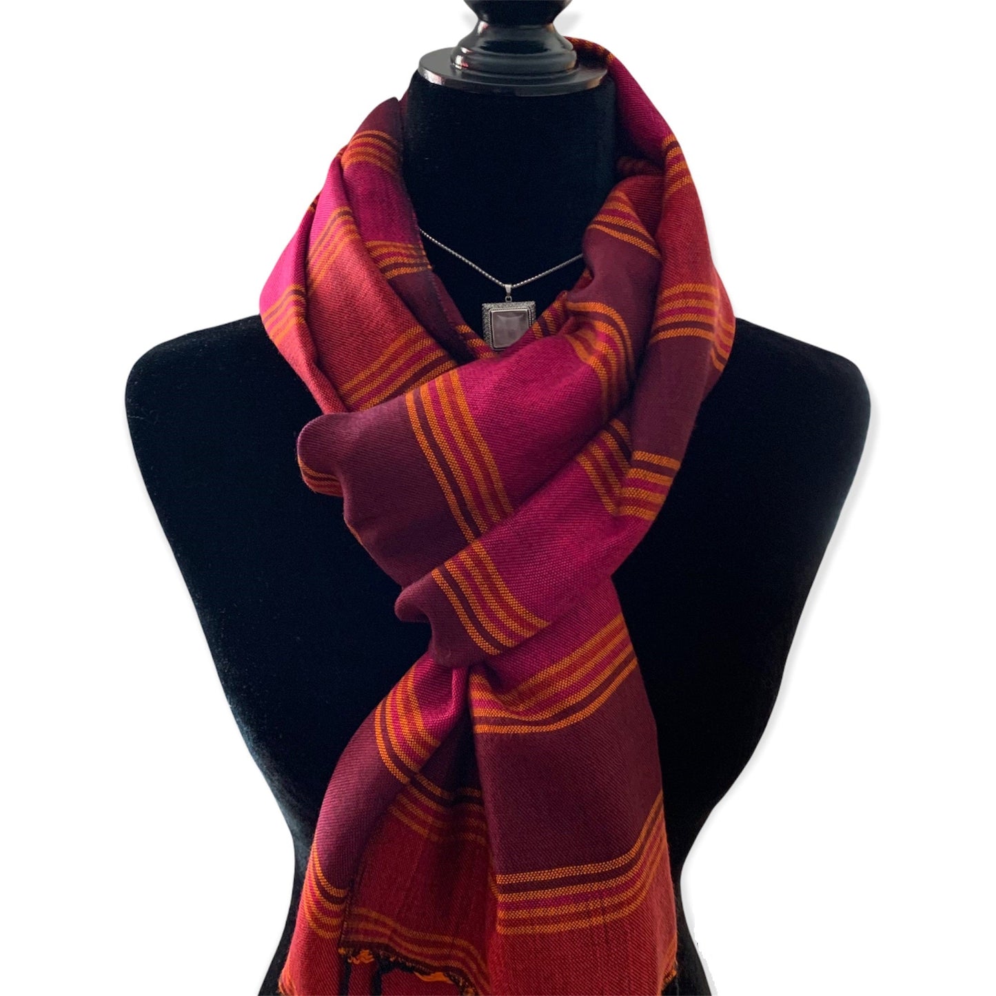 Horizontally Striped Handwoven Scarf - Fuchsia & Plum