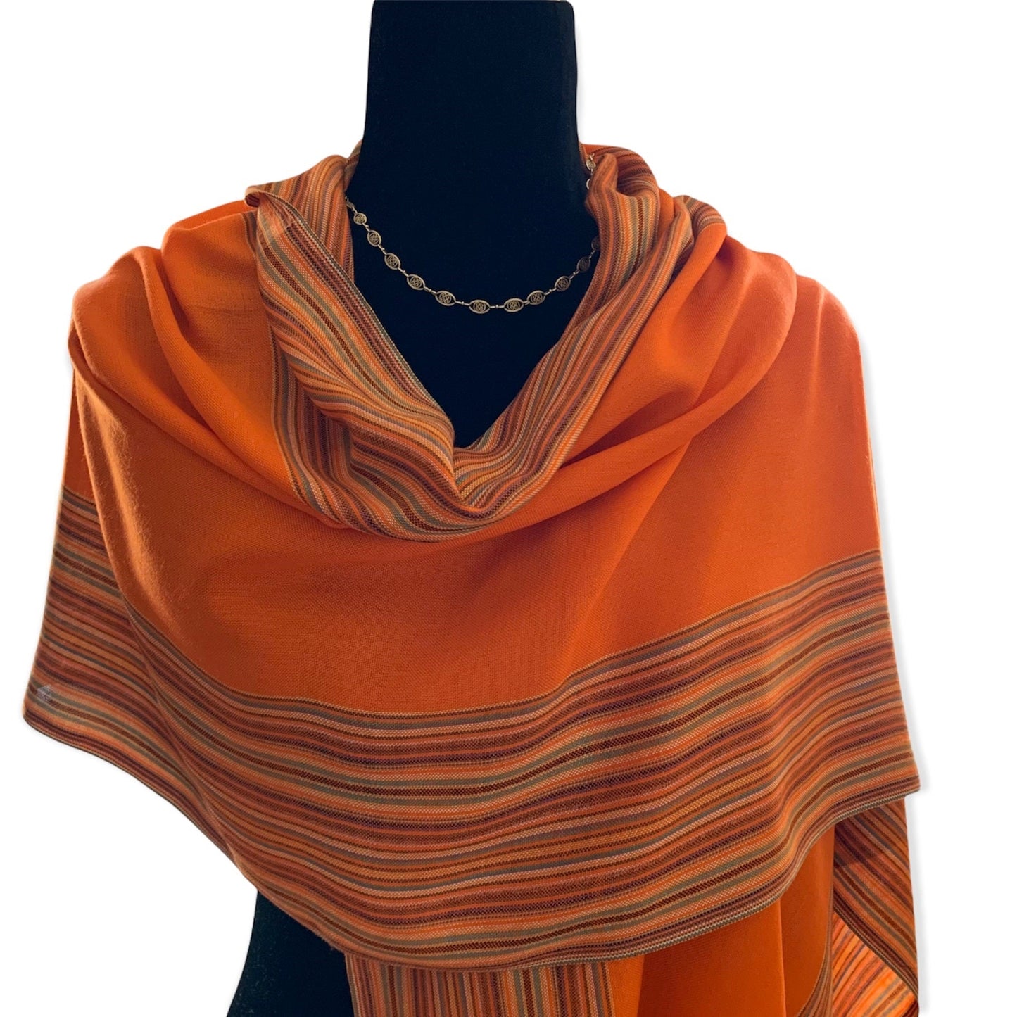 Striped-frame Handwoven Scarf - Dahlia Orange