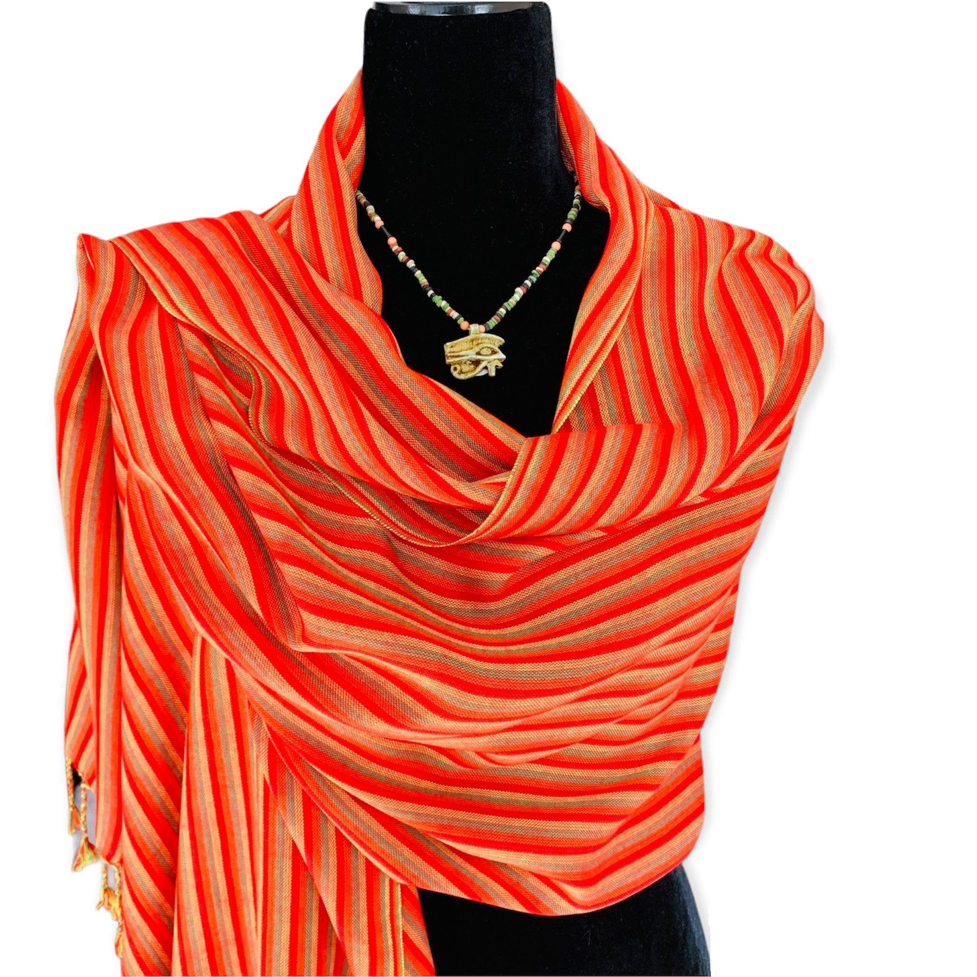 Thin Striped Handwoven Bamboo Viscose Scarf - Red & Yellow
