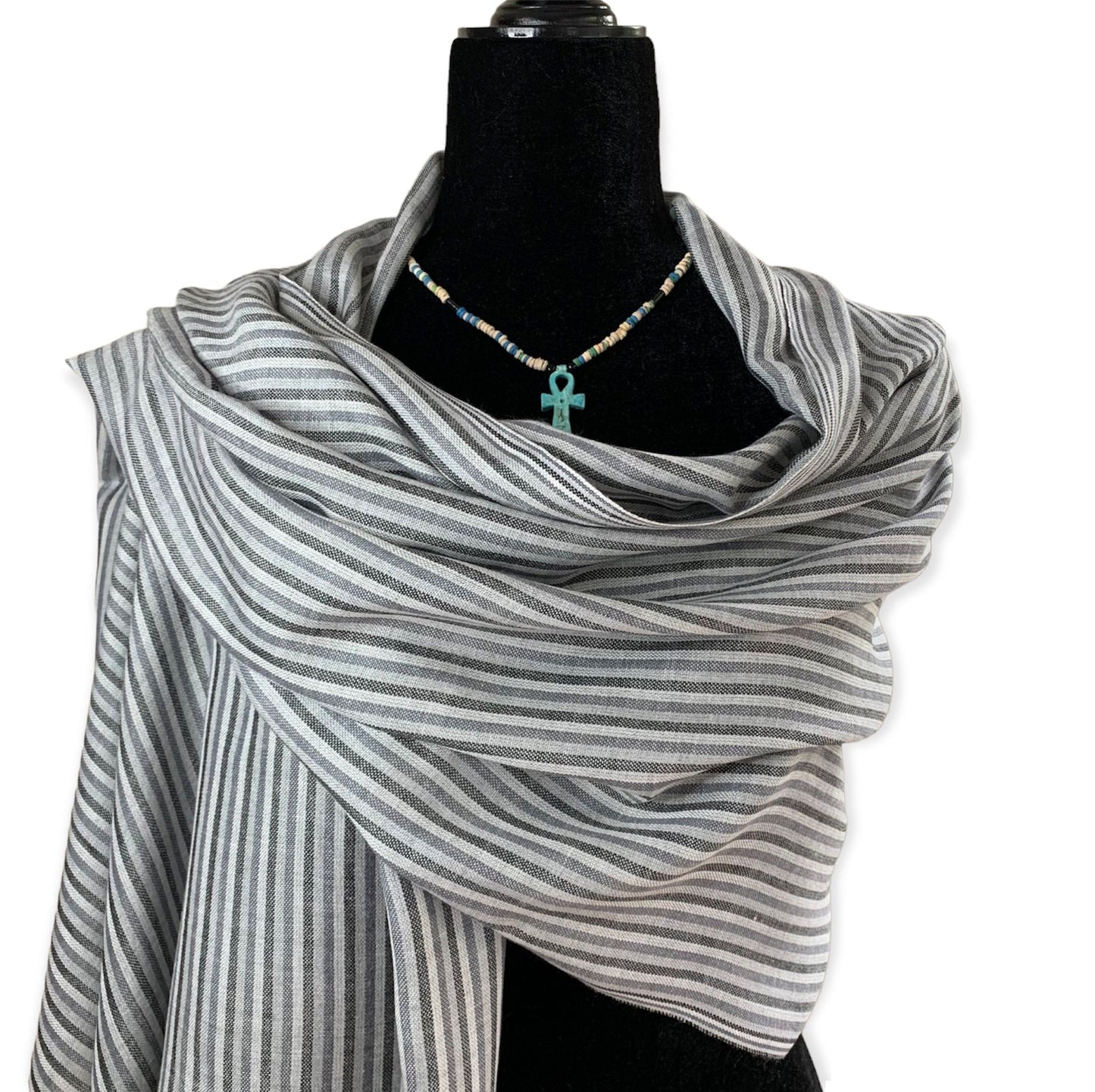 Thin Striped Handwoven Bamboo Viscose Scarf - Shades of Gray