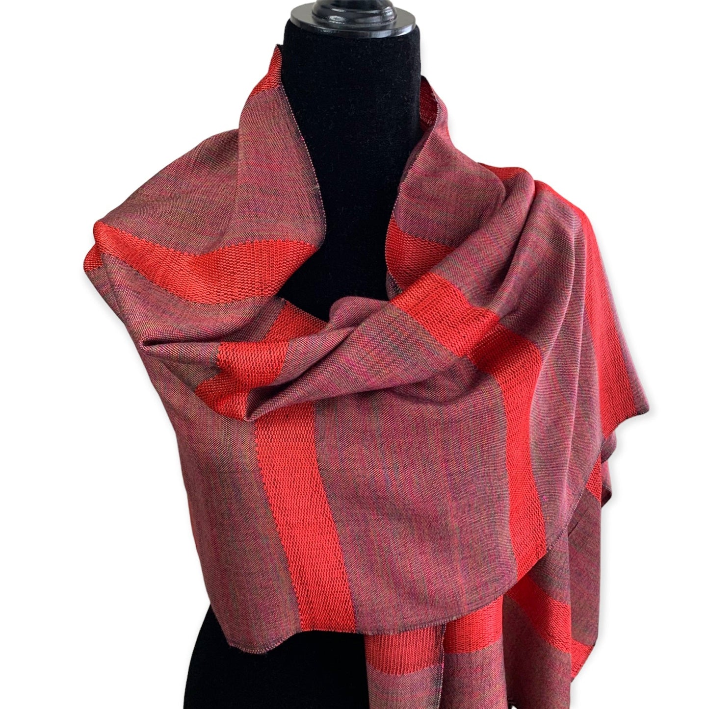Helyat Handwoven Bamboo Viscose Scarf - Variegated Red & Green