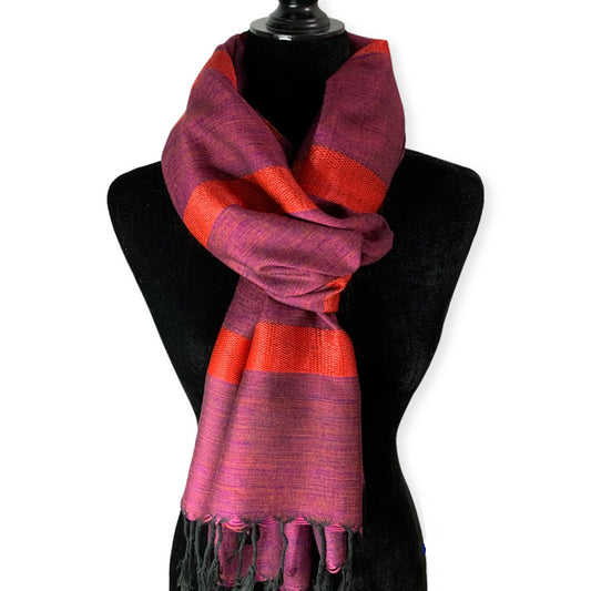 Helyat Handwoven Bamboo Viscose Scarf - Variegated Wine
