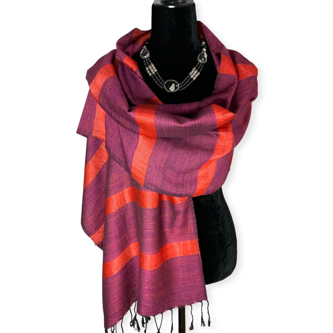 Helyat Handwoven Bamboo Viscose Scarf - Variegated Wine
