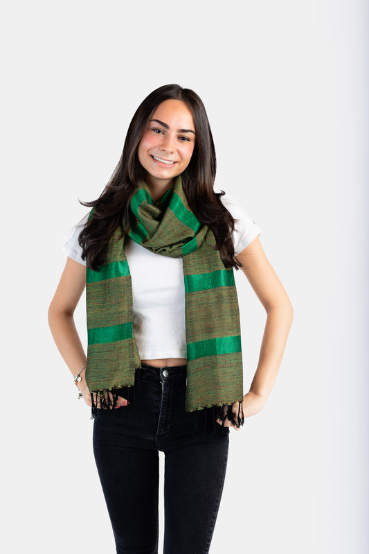 Helyat Handwoven Bamboo Viscose Scarf - Variegated Green