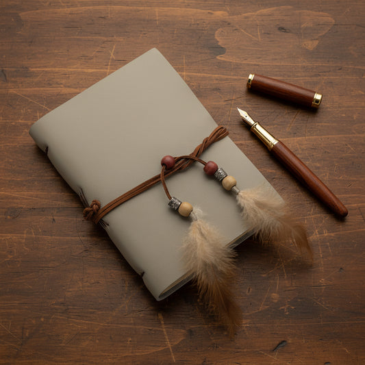 Handcrafted Soft Cover Leather Journal Gray - Cruelty-Free, Coptic Stitching, Ethically Handmade