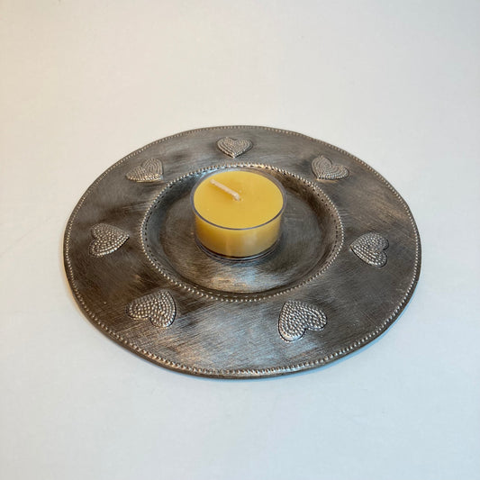 Metal Pillar Candle Plate - Hearts