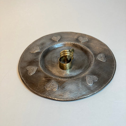 Metal Pillar Candle Plate - Hearts