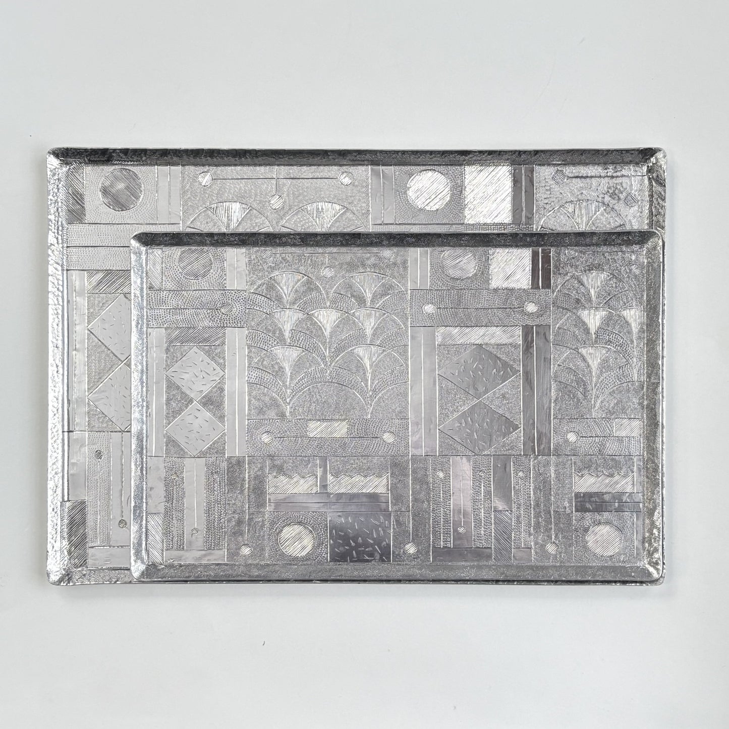 Ethically Sourced Metal Serving Tray - Rectangular Art Deco