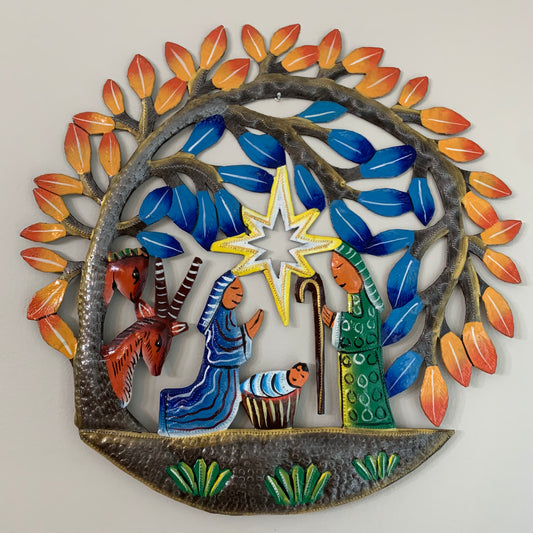 Metal Wall Décor Floral Nativity - Painted