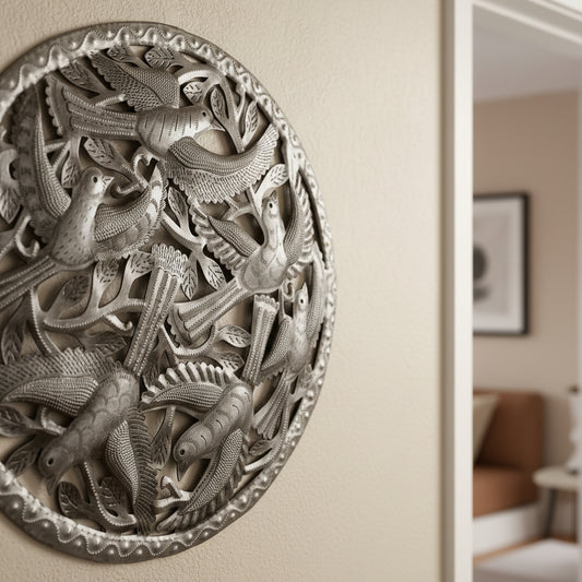 Fair Trade Handmade Upcycled Metal Wall Décor With Flying Birds - Color of Metal, Ethically Handcrafted, Sustainable, Eco-friendly