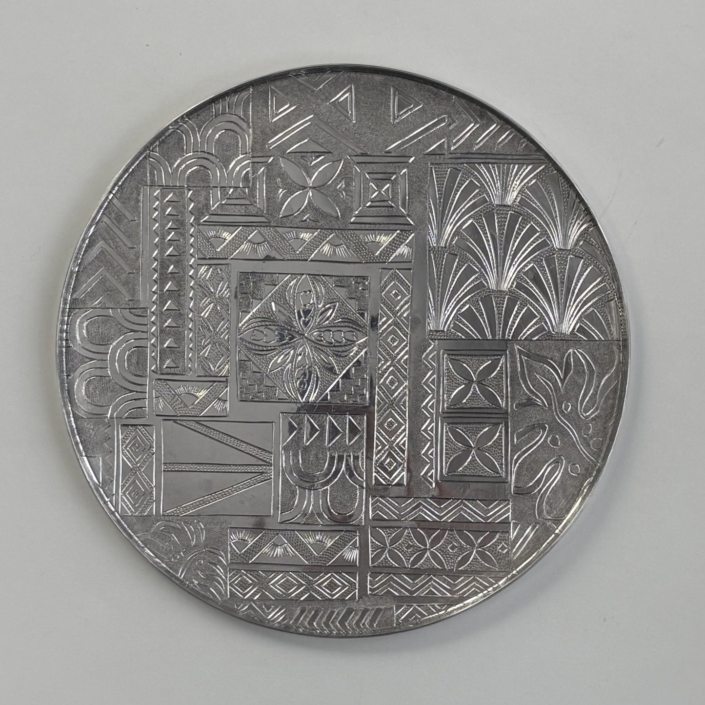 Metal Serving Tray - Round Art Deco