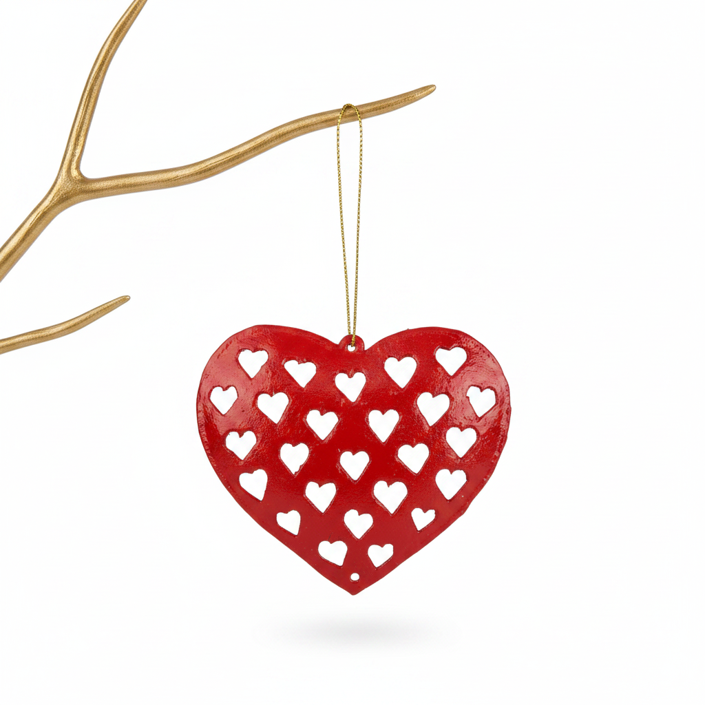 Upcycled Metal Ornament and Magnet - Red Heart