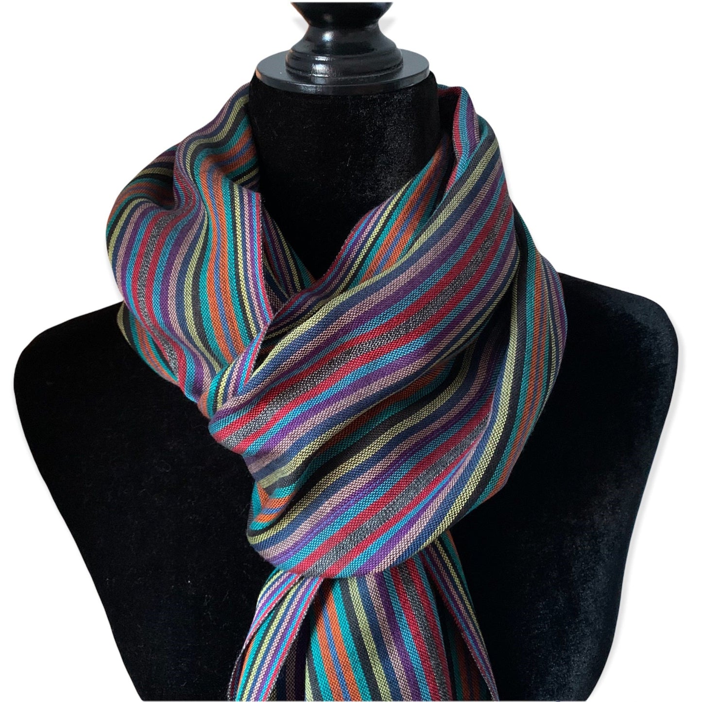 Thin Striped Handwoven Bamboo Viscose Scarf - Black & More