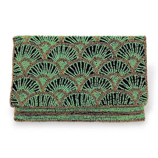 Papyrus Hand-beaded Flap Clutch - Green