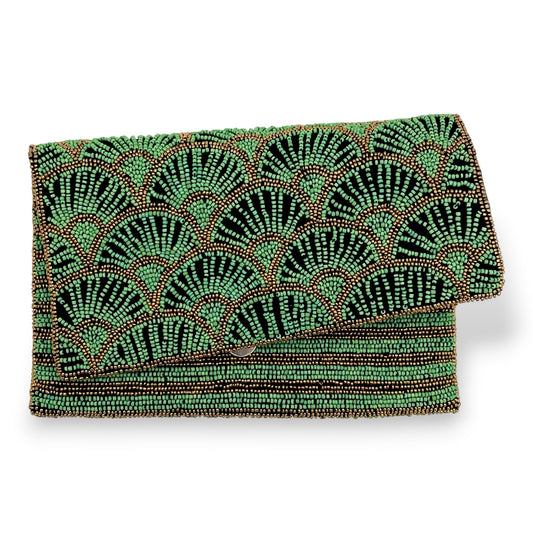 Papyrus Hand-beaded Flap Clutch - Green