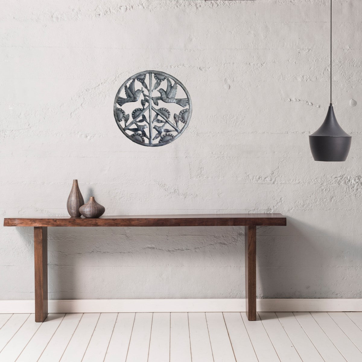 Metal Peace Sign with Birds Wall Décor