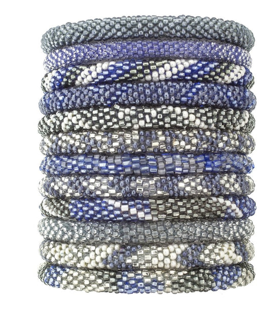 Fair Trade Roll-On Beaded Bracelets - Denim, Sustainable Fashion, women artisans