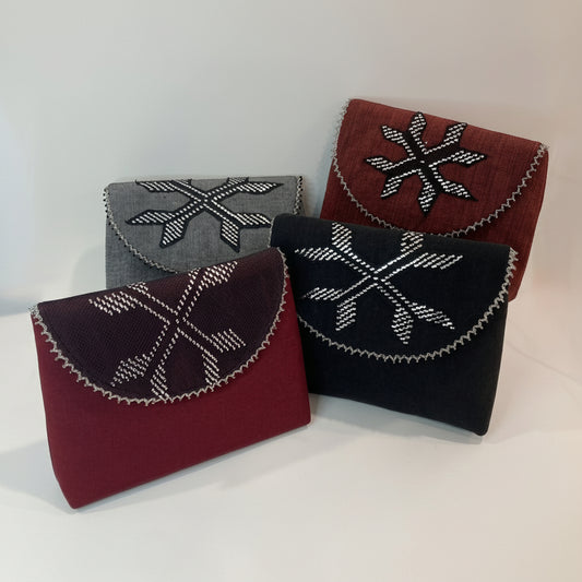 Fair Trade Samra Handcrafted Moiré & Tally Clutch Embroidered with Silver Thread, Sustainable Fashion