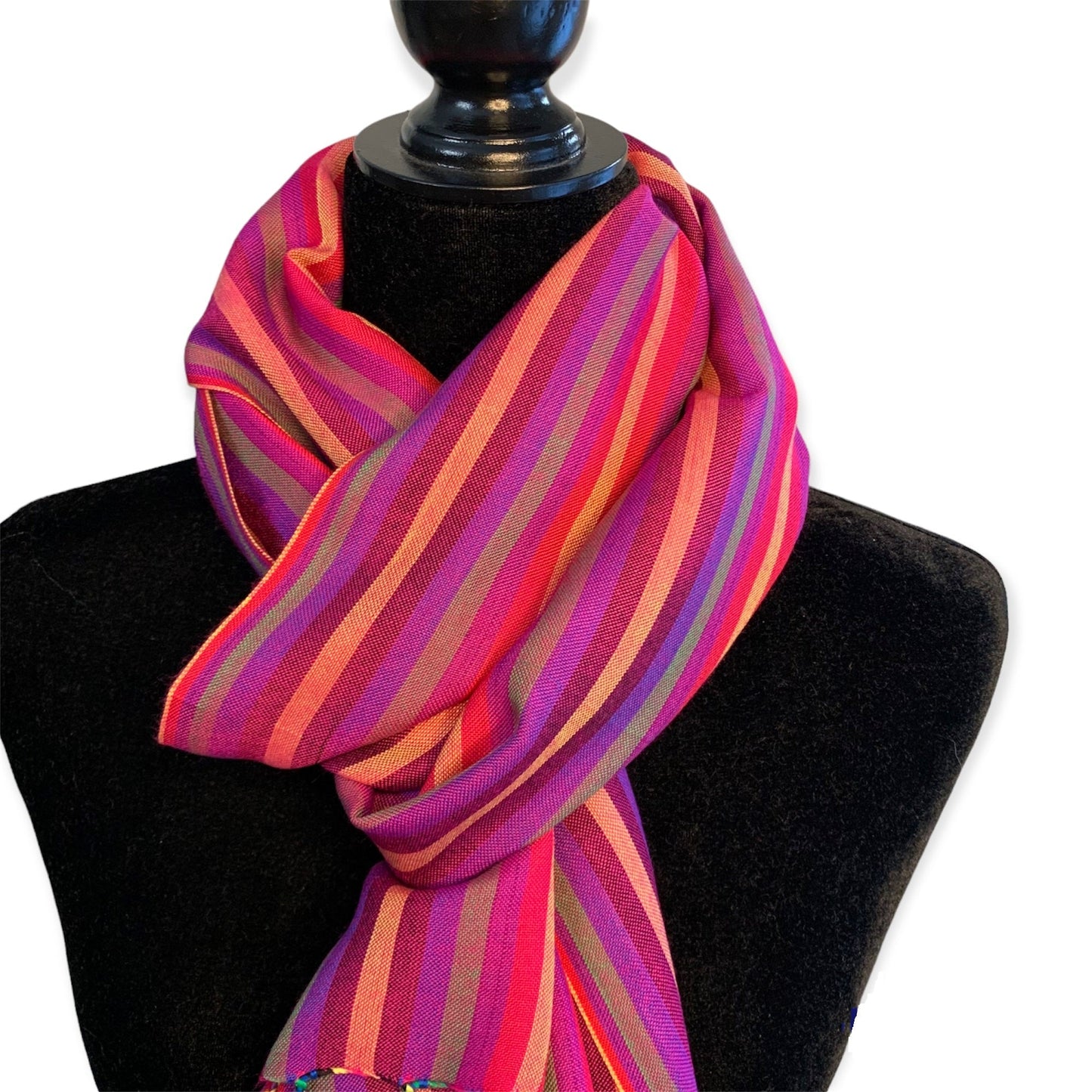 Small Striped Handwoven Bamboo Viscose Scarf - Fuchsia & Violet