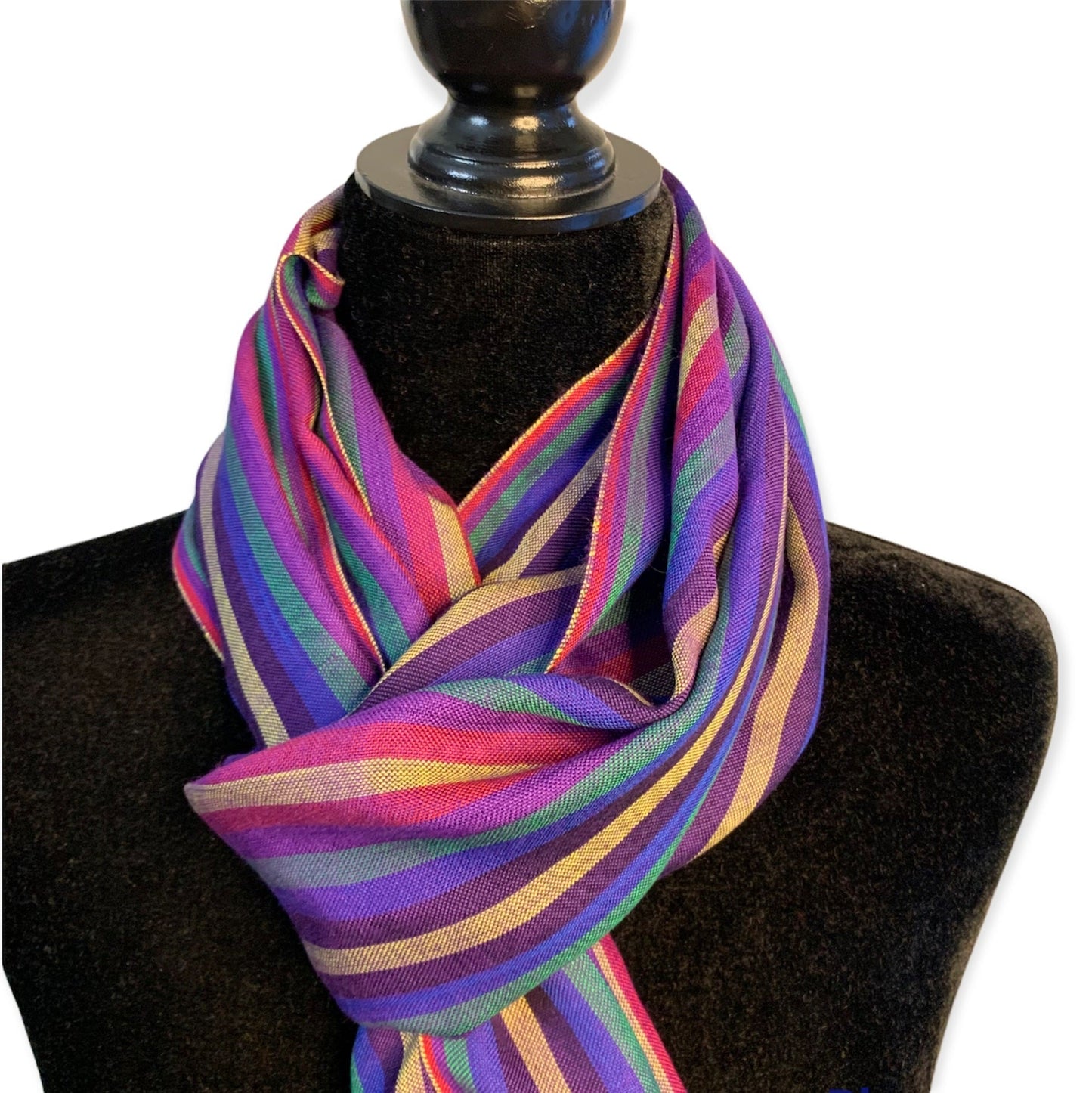 Small Striped Handwoven Bamboo Viscose Scarf - Mauve & Yellow