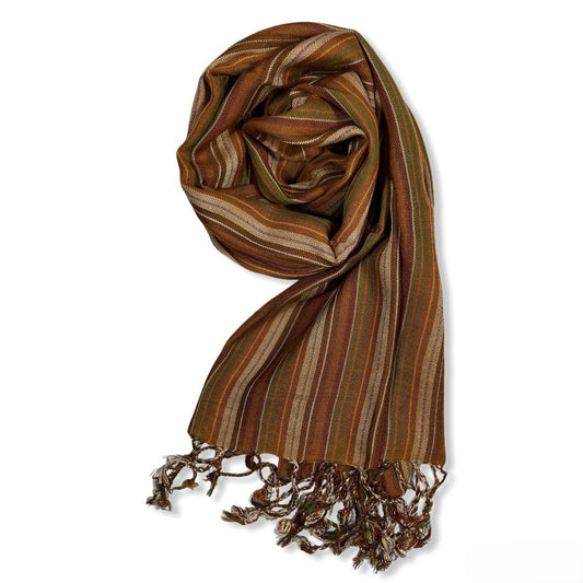 Small Striped Handwoven Scarf - Brown & Olive