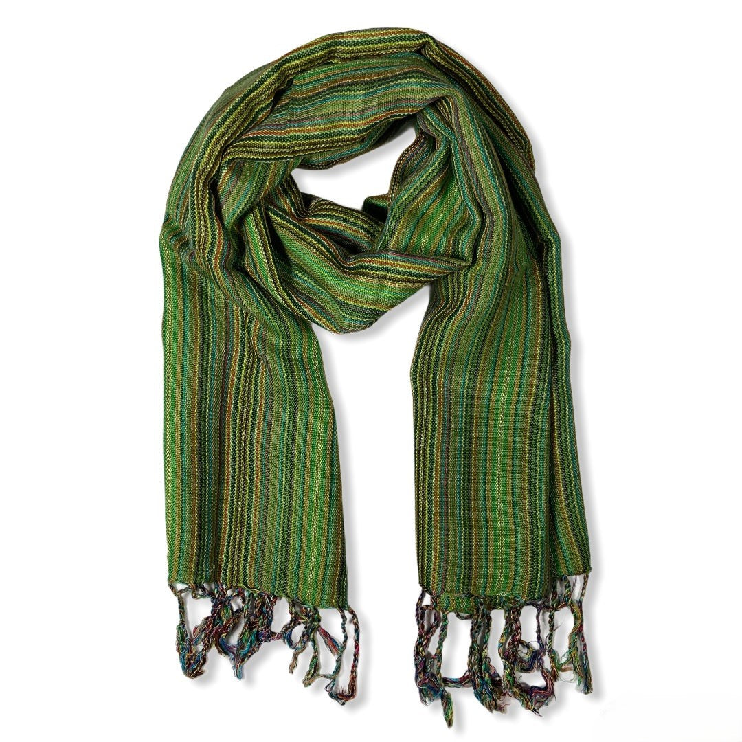 Small Striped Handwoven Scarf - Green & Pistachio