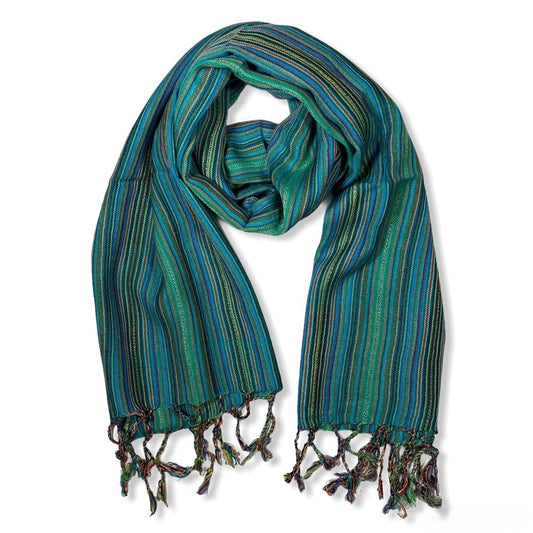 Small Striped Handwoven Scarf - Mediterranean Sea