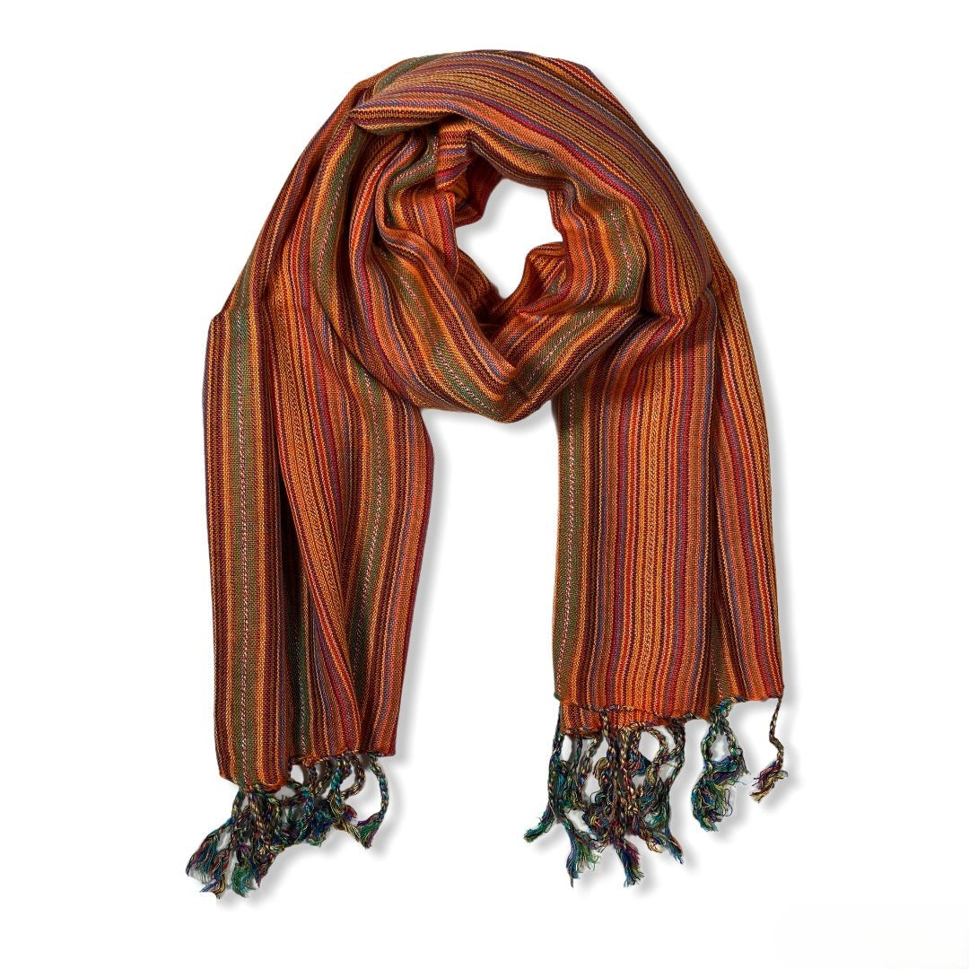 Small Striped Handwoven Scarf - Orange